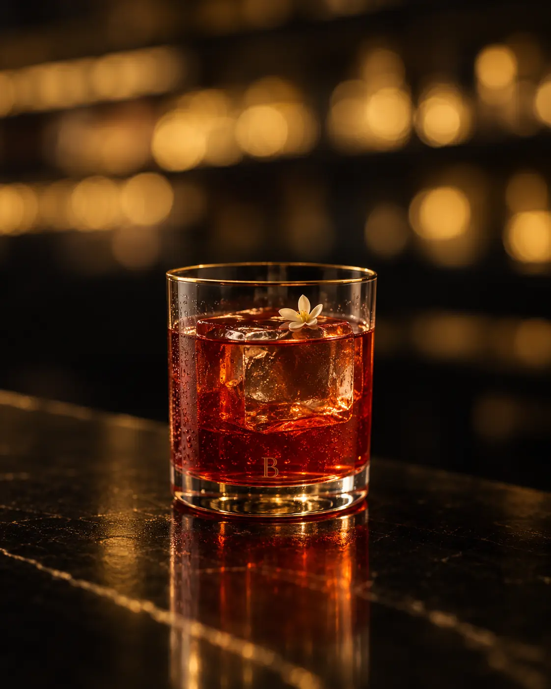 A signature cocktail after dark