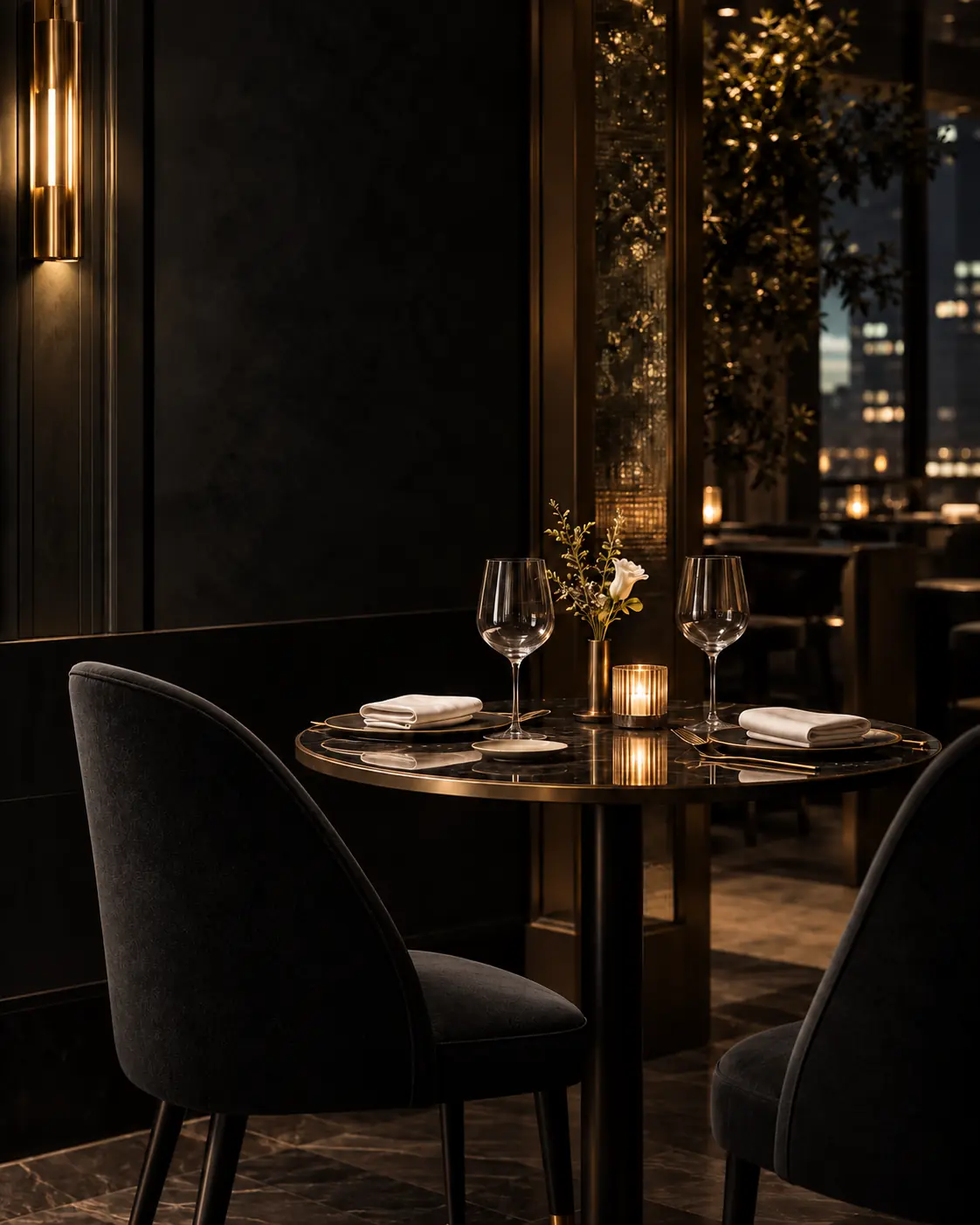 An intimate table for two set for dinner